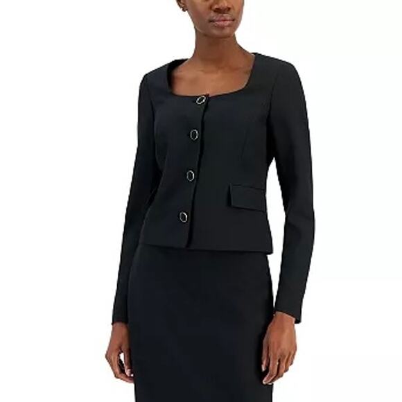 NIPON‎ BOUTIQUE SQUARE NECK BUTTON FRONT BLAZER IN BLACK NWT WOMEN'S SIZE 8 - Picture 1 of 12